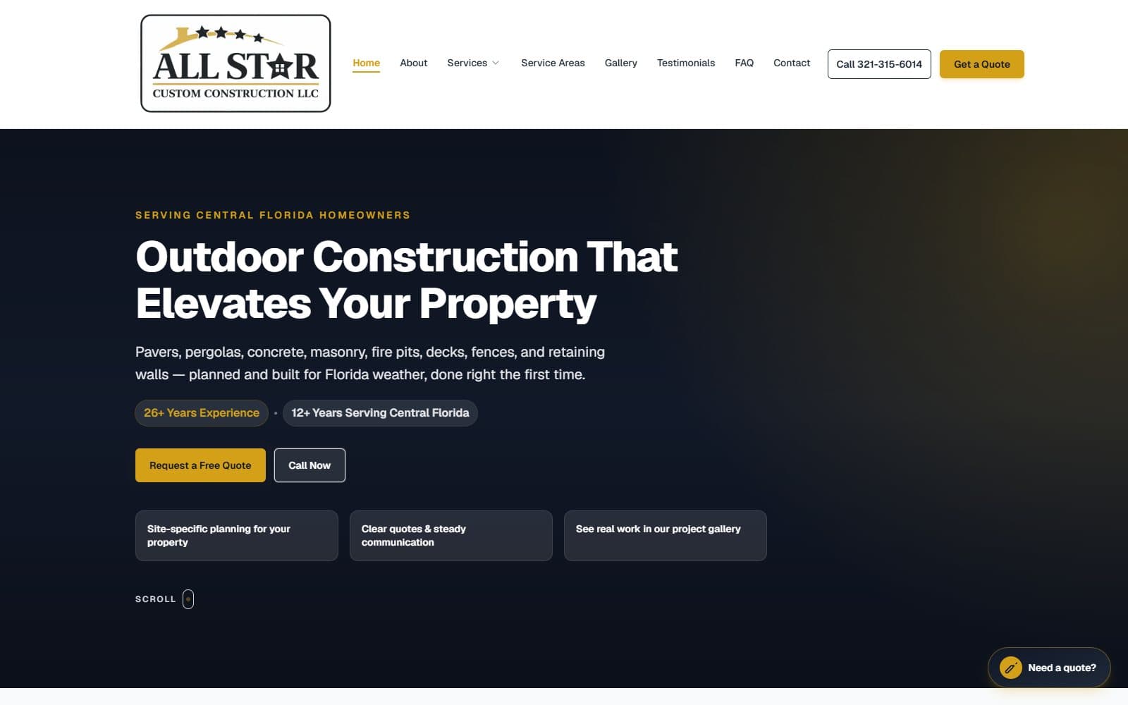 All-Star Custom Construction LLC website homepage preview