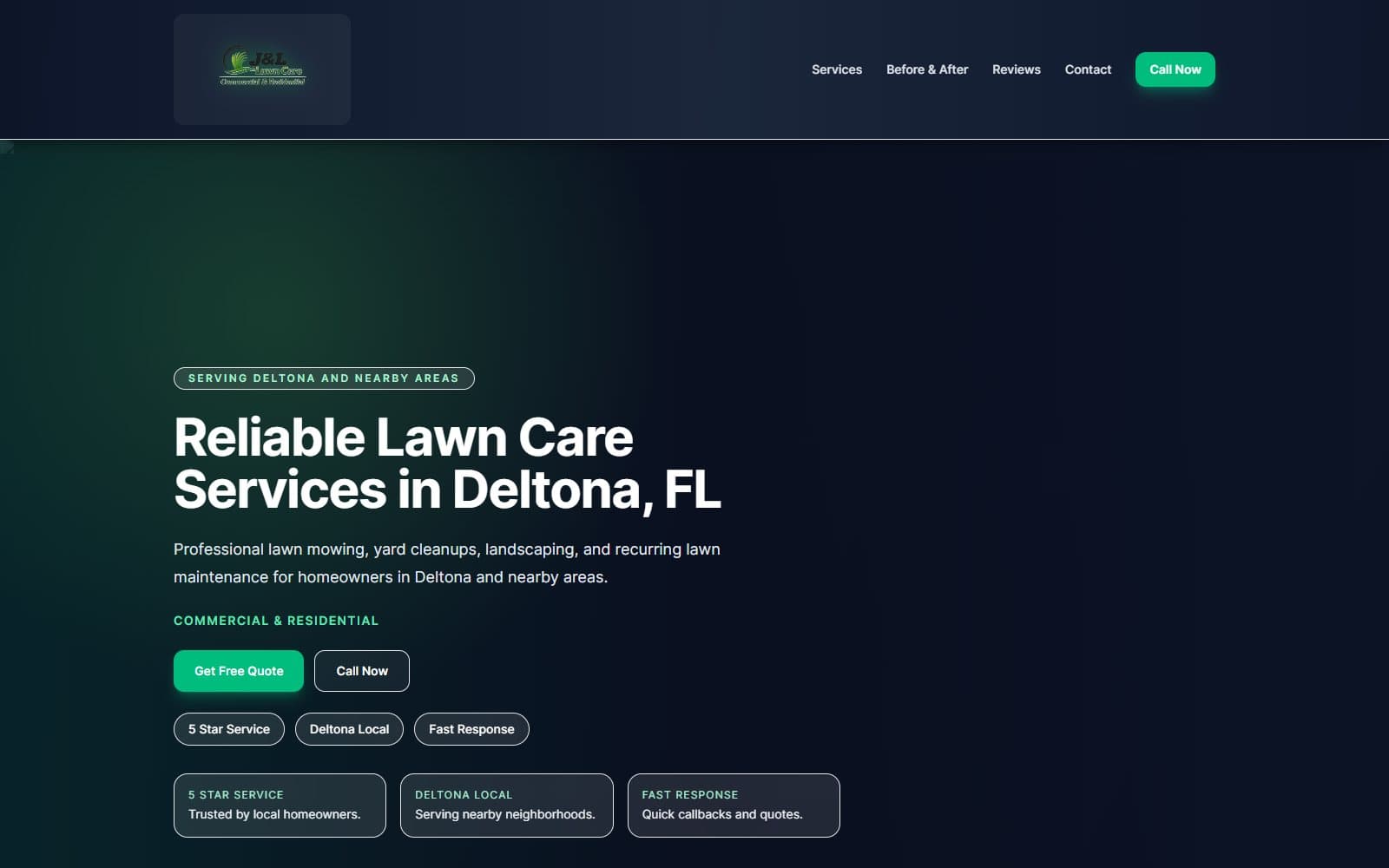 J&L Lawn Care Services LLC — reliable lawn care in Deltona, FL with mowing, landscaping, and quote CTAs