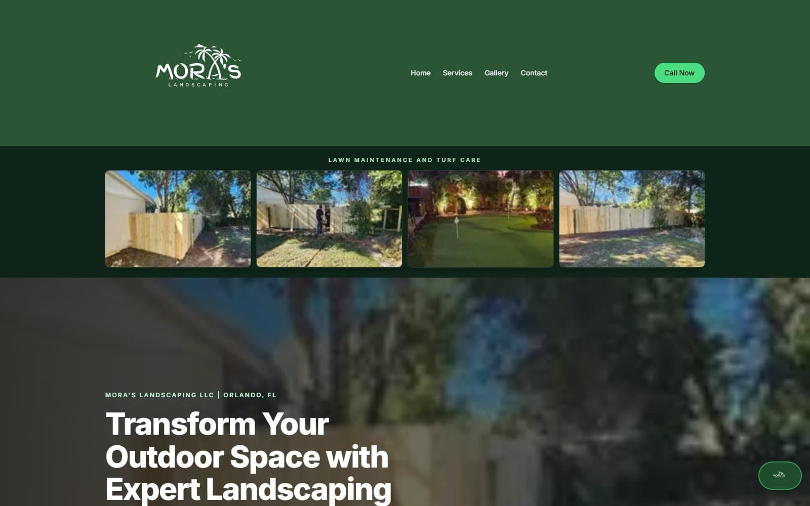 Mora's Landscaping — Orlando landscaping site with green hero and services