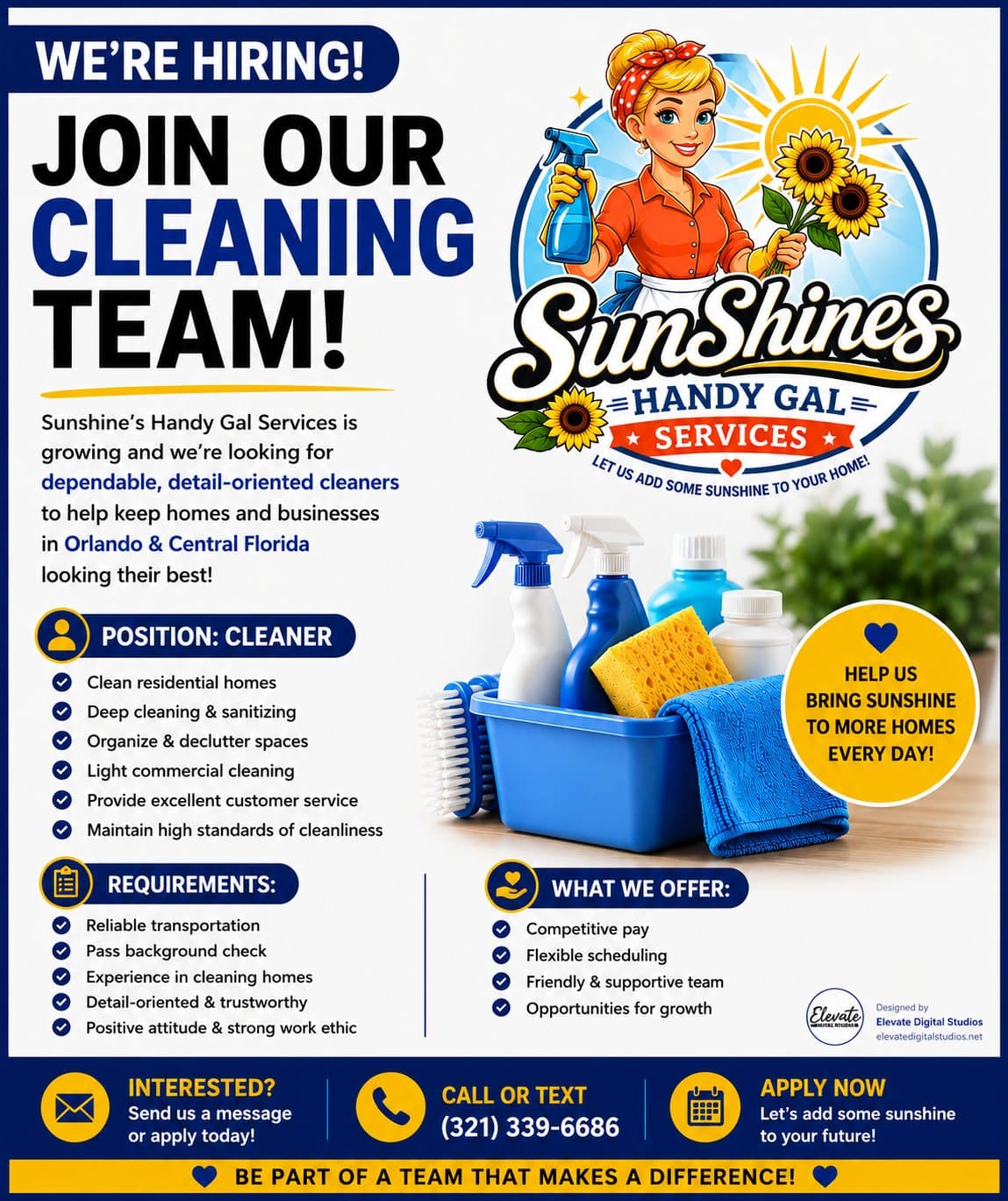 Sunshine's Handy Gal Services hiring flyer: Join our cleaning team